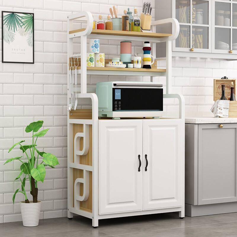 极速新品厨房置物lf架落地式多层多功能微波炉烤箱收纳柜带柜门放