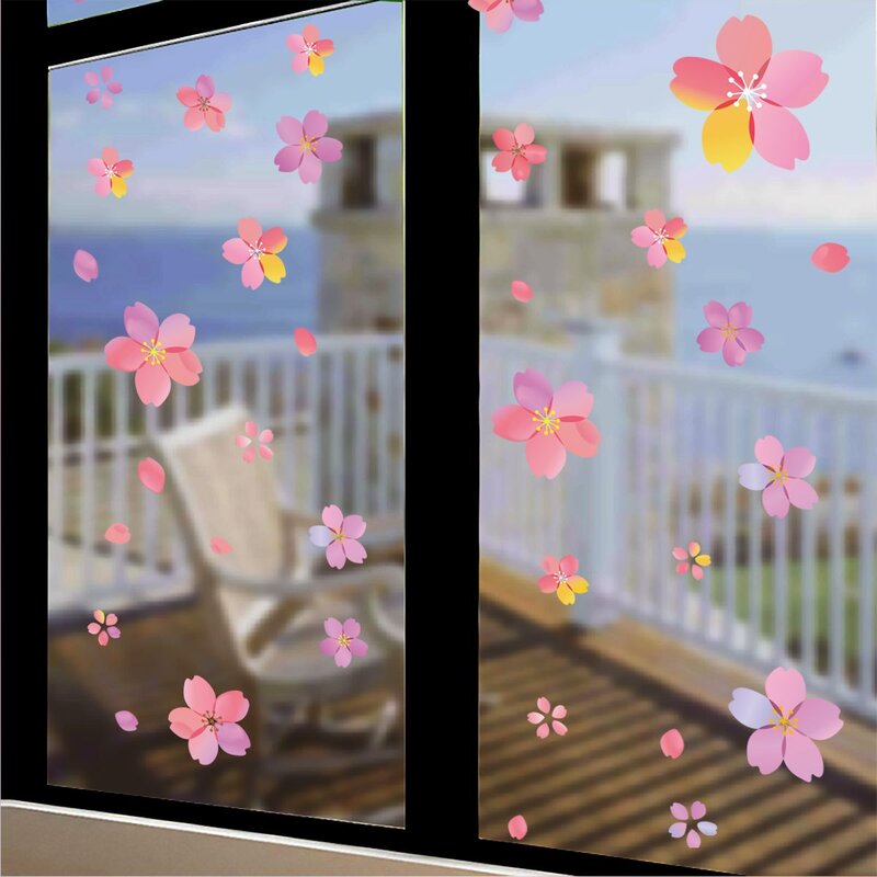 免胶静电玻璃贴双面温馨浪漫樱花门窗橱窗防撞装饰贴画