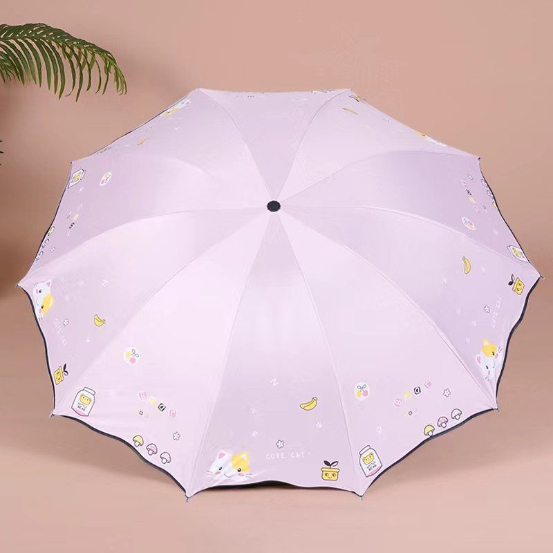 十骨卡通黑胶三折晴雨伞双人遮阳两用便携晴雨伞