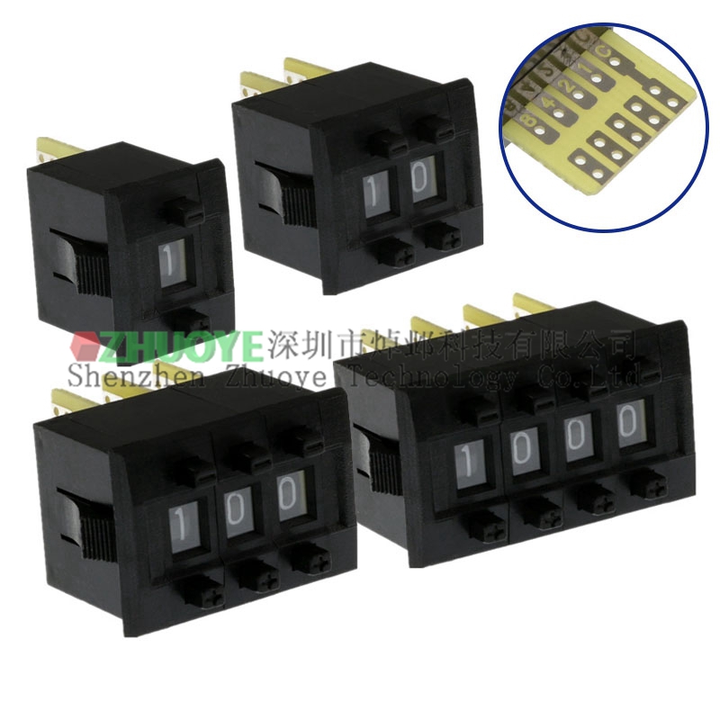 编码数字开关8421C 拨码0-9 拨盘 5个触点 1/2/3/4位带挡板 黑色