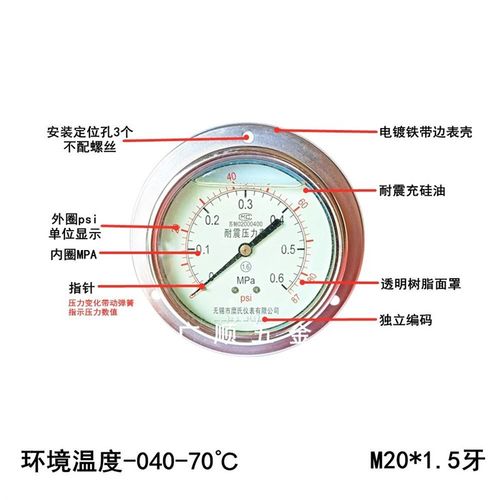 无锡糜氏耐震压力表 YN100ZT轴向带边油压表 液压表气压表40MPa