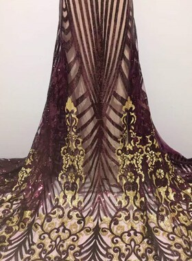 新款满幅亮d片蕾丝非洲花边网布辅料面料服装礼服裙装民族风Sequi