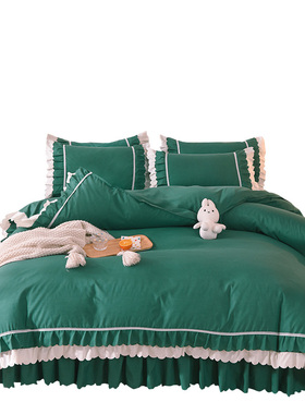 网红inas少女心四件套全t棉纯棉韩版公主风单双人被套床裙床单床