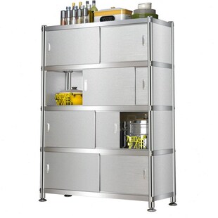 贺雅特厚不锈钢厨房置o物架带门封闭式橱柜家用推拉门多功能储物