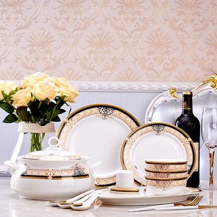 景德镇陶瓷餐具56头骨瓷餐具套A装维也纳碗盘碟 陶瓷餐具新品新品