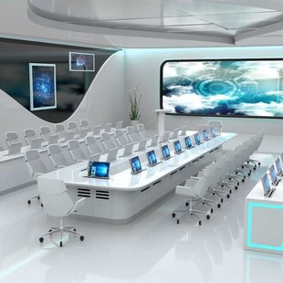 无纸化会议系统科技感智能v会议桌定制实木带升降显示器烤漆会议