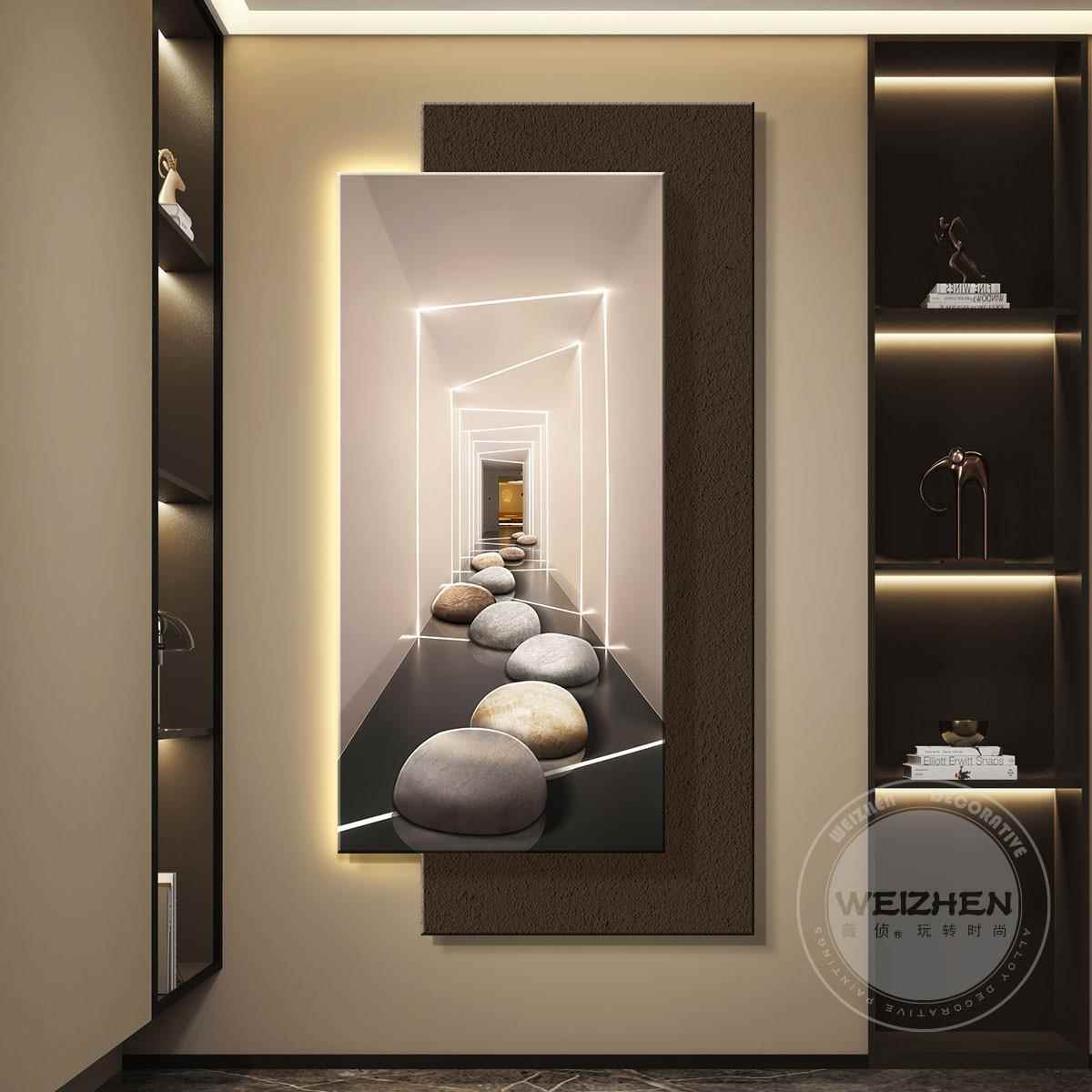 轻奢led带灯入户玄关r装饰画走廊过道挂画壁画简约现代高级感空间