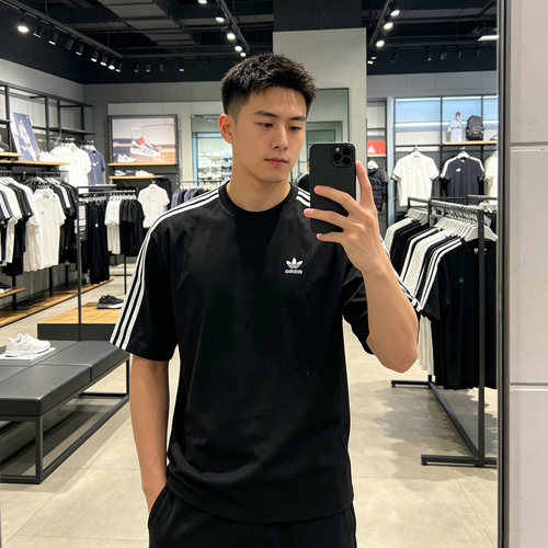 Adidas阿迪达斯三叶草三条纹透气夏男经典大号剪裁短袖T恤IZ1832
