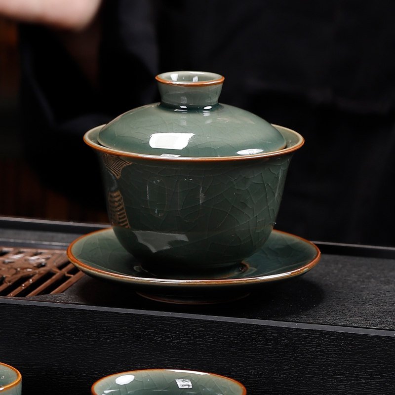 哥窑盖碗茶杯单个大号家用防烫高档复古中式陶瓷功夫茶具2025新款
