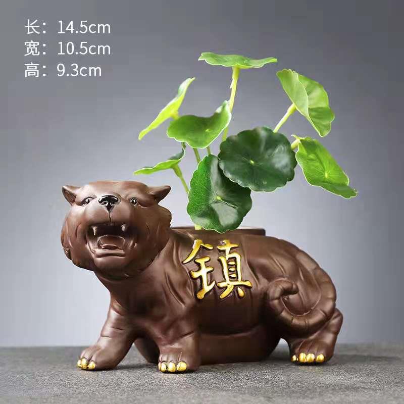 爆款创意紫砂水培植物花瓶新品小清新绿萝花器家居装饰品摆件老虎