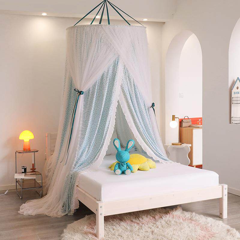 爆款2023新款遮光吊顶双层床幔蚊帐多功能床帘圆顶公主风小清新文