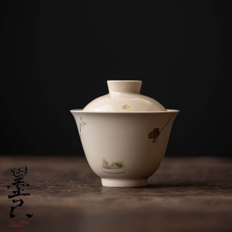 爆款仿古原土色盖碗功夫茶具陶瓷手抓泡茶碗文人雅玩主泡碗