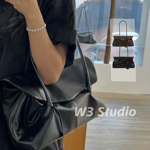 W3Studio韩系小众LC极简头层牛皮托特包女大容量通勤单肩包豌豆包