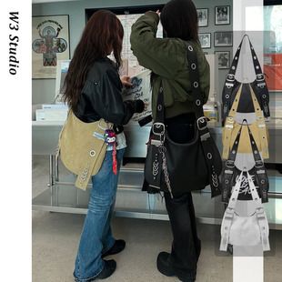 韩国小众vacantarchive朋克铆钉hobo托特包大容量bella单肩斜跨包