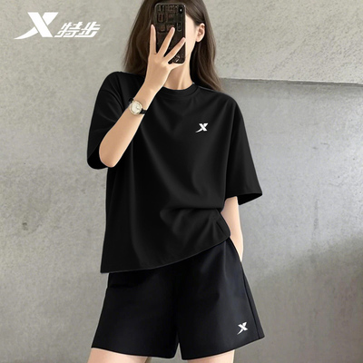 特步运动套装女2025夏季透气速干衣休闲大码跑步服健身两件套