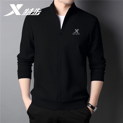 特步休闲外套男款秋冬夹克2025新款官方正品针织开衫卫衣立领上衣