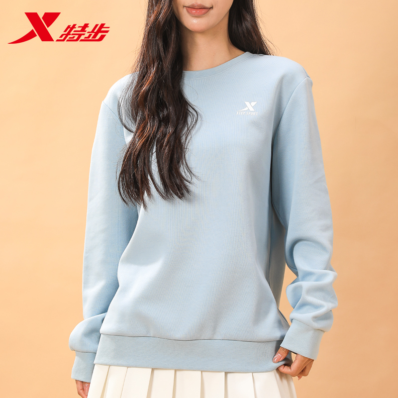 特步纯色卫衣女2025夏季圆领休闲上衣宽松百搭套头衫时尚薄款外套