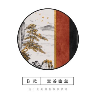 新中式装饰画客厅沙发背景墙空谷幽F兰圆形玄关挂画定制晶瓷画