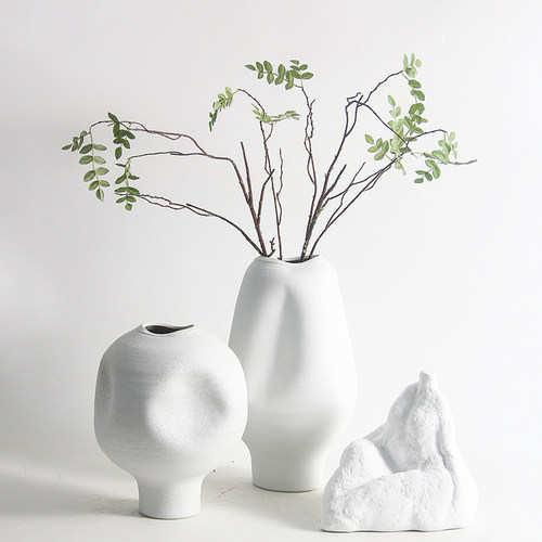 现代简约白色陶瓷花器摆件样板间民宿售楼L处客厅电视柜餐桌插花