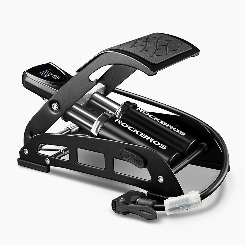 洛克兄弟高压脚踩打o气筒液晶数显自行车电动车摩托车充气泵家用