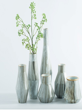 现代简约灰色大理石纹花瓶样板间客厅H餐桌几何陶瓷软装工艺品摆