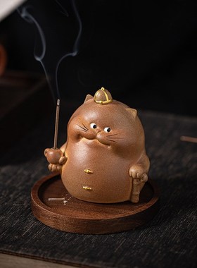 可爱陶瓷招财小猫咪o摆件创意个性富贵猫家居茶室桌面装饰香插摆