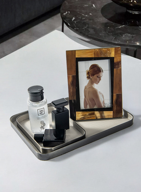 Rzone 北欧轻奢极简金属皮革托盘样板间售楼处S客厅餐厅装饰品摆