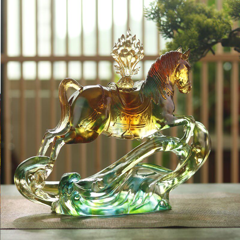 琉璃藏传风马隆达马摆件马到功成摩尼宝珠马O工艺品十二生肖马摆