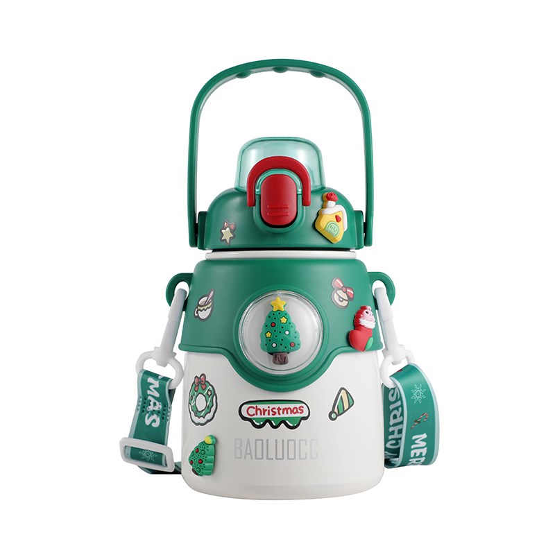 圣诞保温杯女士儿童学生杯子高颜值大容量水壶吸S管水Z杯网红大肚