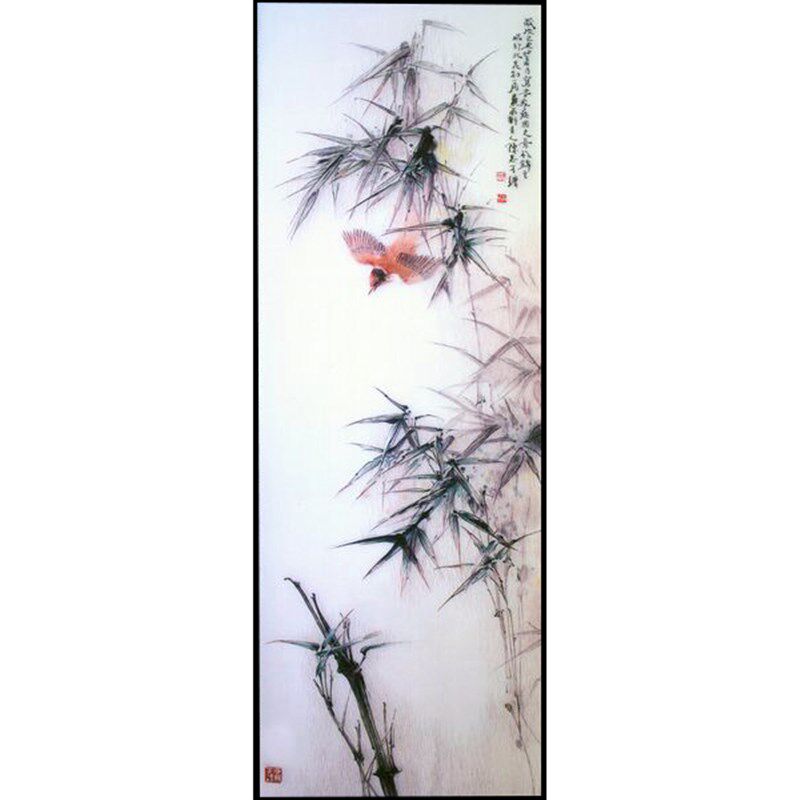 苏绣DIY套件初学 陈志才梅兰竹y菊条屏-竹子花鸟90*33 玄关刺绣画