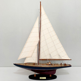 进口木制质手工帆船静态模型工艺摆件橙湖工作室 美洲杯奋进号原装