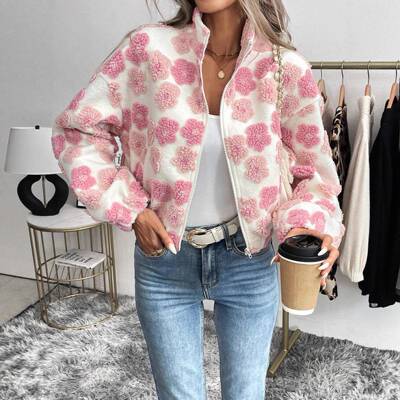 Women's Plush Long Sleeve Zip Front Jacket Zipper Coat