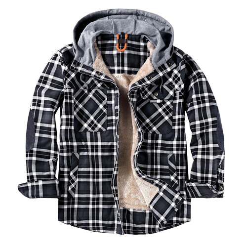 men Sherpa Lined Plaid Flannel Shirt Jacket Snap Button Warm