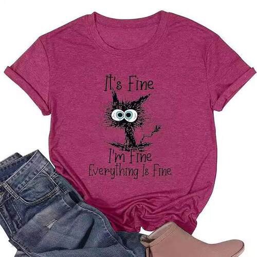 Women's Glasses & Letter Print Round Neck Tee, Short Top