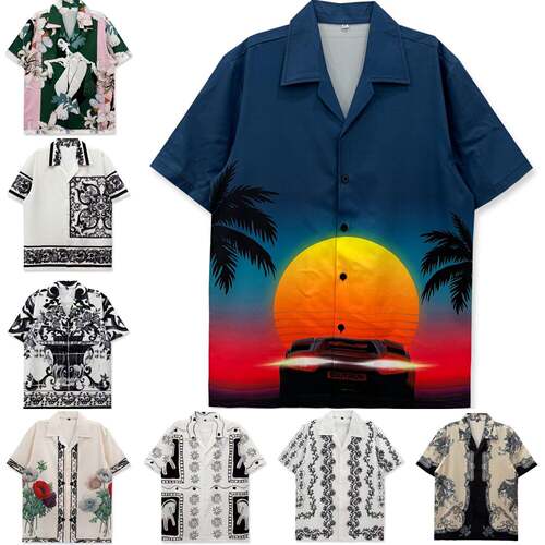 Tropical Leaf Print Shirt Casual Button Fitted Sleeve