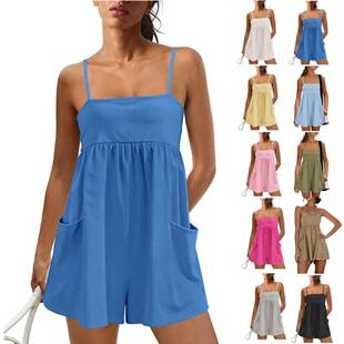 Women Summer Strappy Romper Square Casual Oversized Athletic
