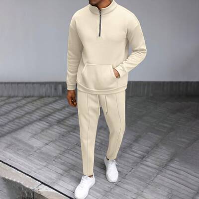 Men Casual Neck Sleeve Pants Set Comfortable Daily Wear