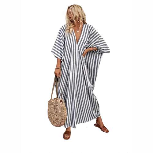 Women's Striped Print Button Front Shirt Dress