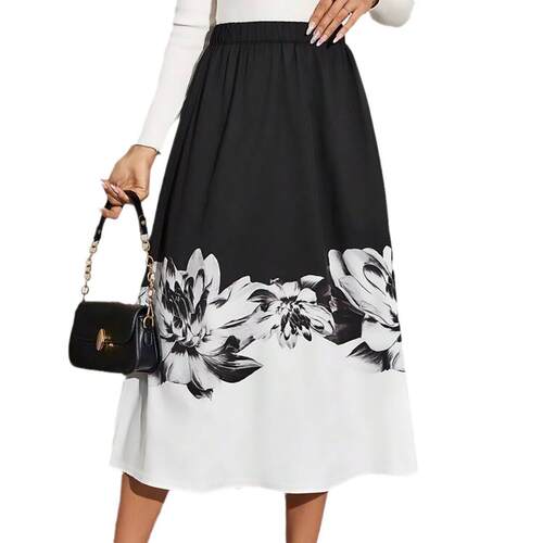Women's Colorblock Floral Print Versatile Casual Midi Dress