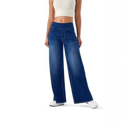Leg Stretchy Jeans Women Elastic Waist Pants Pull Baggy