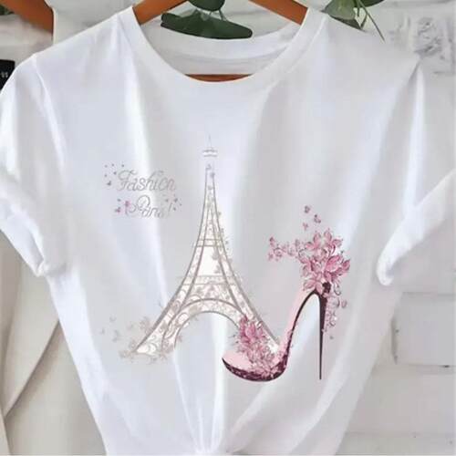 Eiffel Tower Colorful Floral Shirt Pure regular sleeve 2025