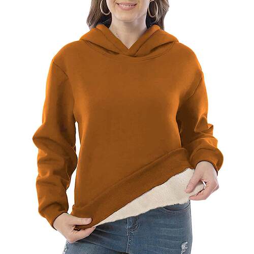 Women's Plain Drop Shoulder Thermal Lined Hoodie, Casual Top