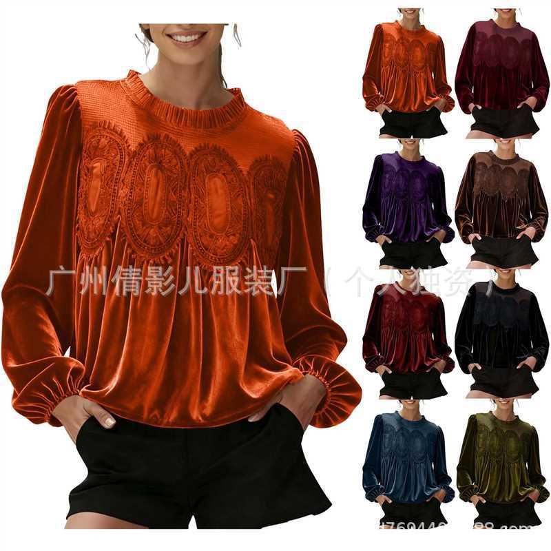 Buenoble Faux Lace Peplum Women Puff Sleeve Babydoll Blouse