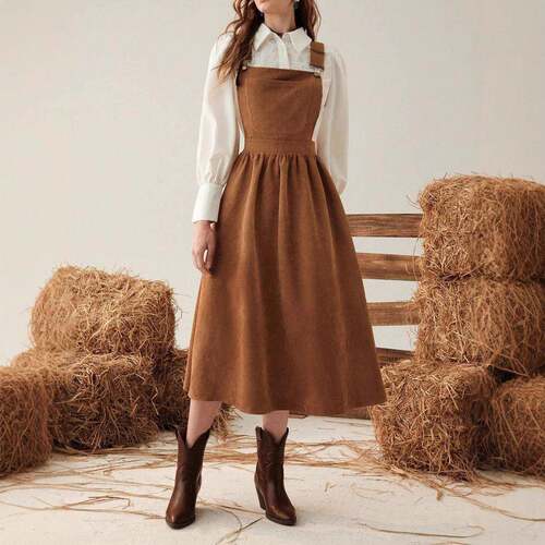 Women's Solid Ribbed Overalls Dress