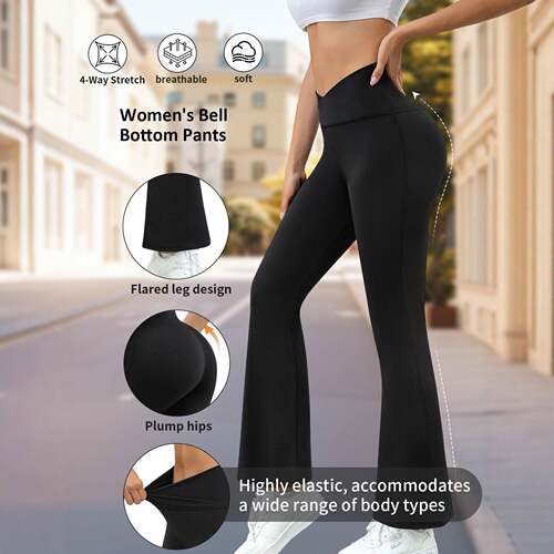Women Winter Fleece Lined Bell Pants V Crossed Elastic Waist