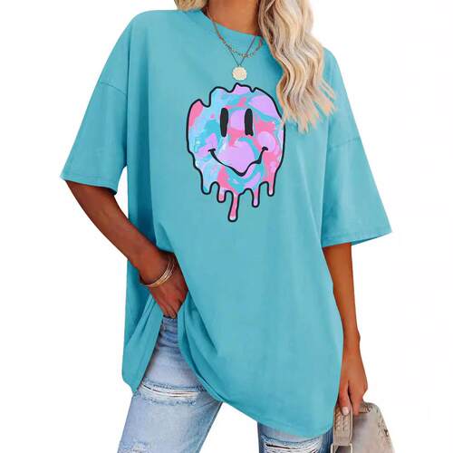 Women's Smile Face Print Two-piece Set, Casual Short Shorts