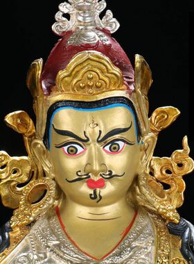 高档铜金工艺绘鎏鎏7寸民族风玄关居家莲师像摆件彩制像银款精工