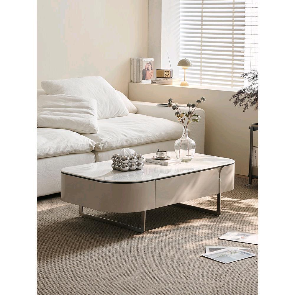 爆款长方形微晶石茶几2024新款客厅家用小户型奶油风大理石极简高