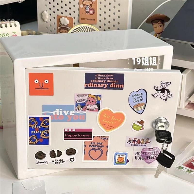 带锁的收纳箱桌面小物件收纳盒美式复古可爱大容量桌子杂物收纳柜