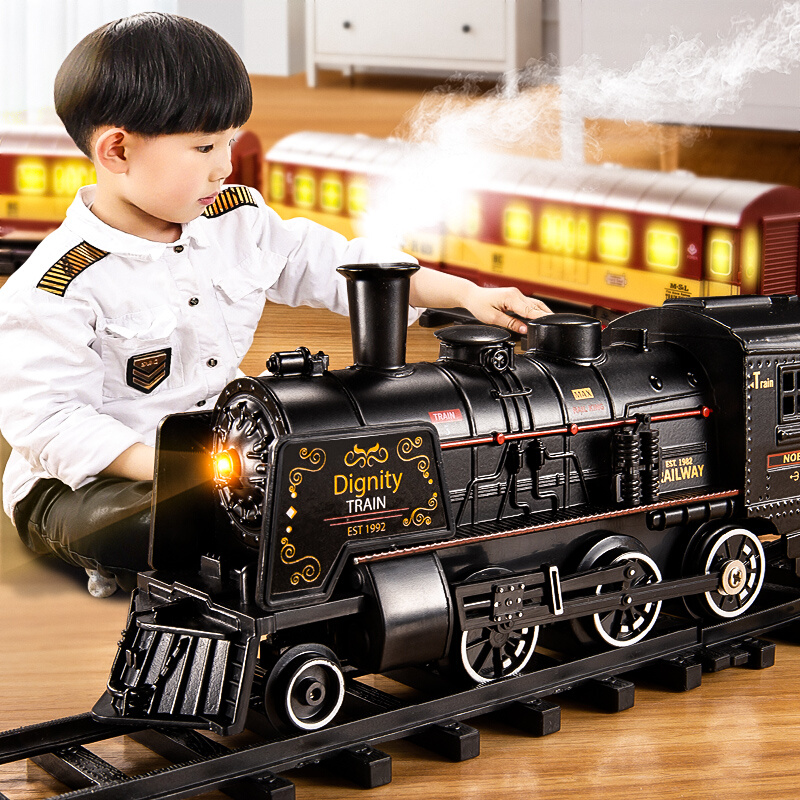 蒸汽火车玩具高铁停车场儿童电动小套装汽车赛车轨道模型益智男孩